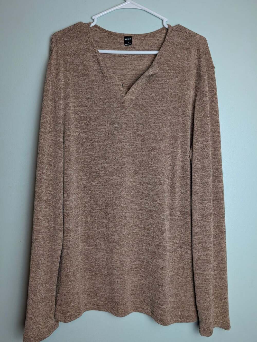 SHEIN Men's Brown Long Sleeve Split-Neck Pullover Sweater Size L